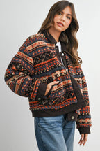 Geometric Sherpa Fleece Jacket with Corduroy Trim-BMJ8152