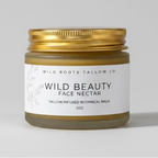 Jar of Wild Beauty Face Nectar with gold lid on a light gray background