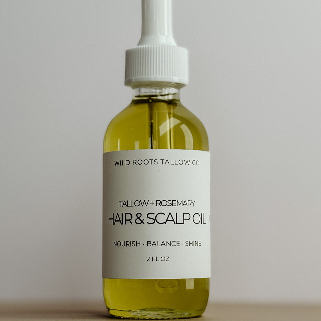 Tallow + Rosemary Hair + Scalp Oil | Holistic Hair Growth